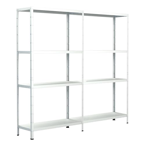 SCHULTE Regalwelt Steckregal mit 2 x 4 PowerMAX Fachböden, 65 kg Tragkraft, 180x160x40 cm (HxBxT), weiß, Lagerregal, Werkstattregal, Kellerregal, Garagenregal, Metallregal von SCHULTE Regalwelt