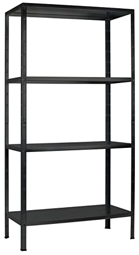 SCHULTE Regalwelt Steckregal mit 4 PowerMAX Fachböden, 65 kg Tragkraft, 180x80x40 cm (HxBxT), schwarz-Struktur, Lagerregal, Werkstattregal, Kellerregal, Garagenregal, Metallregal von SCHULTE Regalwelt