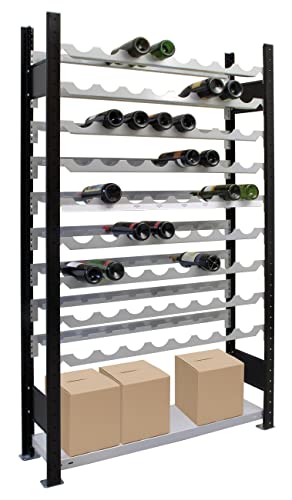 SCHULTE Regalwelt Weinregal für bis zu 96 Flaschen, 230x100x25 cm (HxBxT), schwarz-Silber, Getränkeregal, Weinflaschenregal, Flaschenregal von SCHULTE Regalwelt