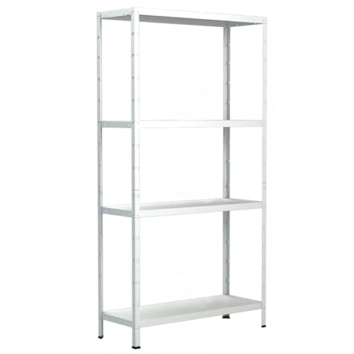 SCHULTE Regalwelt Steckregal mit 4 PowerMAX Fachböden, 70 kg Tragkraft, 200x100x50 cm (HxBxT), weiß, Lagerregal, Werkstattregal, Kellerregal, Garagenregal, Metallregal von SCHULTE Regalwelt