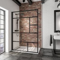 Duschwand Alexa Style 2.0 Black Style Walk In mit Dekor von Schulte 6 mm Sicherheitsglas (esg) Atelier 1, Profilfarbe: Schwarz, 140 x 200 cm, inkl. von SCHULTE