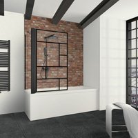 Duschwand mit Seitenwand Black Style - Breite: 80 cm, Höhe: 140 cm, Glas: 5 mm Sicherheitsglas Dekor Atelier 1, Profil: Matt Schwarz, passend für von SCHULTE