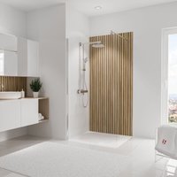 DecoDesign Duschrückwand Dekor Japandi, vertikal, 3 mm Aluminium-Verbundplatte, Wandverkleidung als fugenfreier Fliesenersatz, Größe: 100 x 210 cm von SCHULTE
