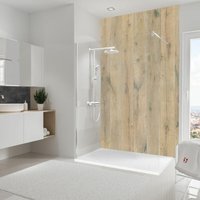 Schulte - DecoDesign Duschrückwand, Wandverkleidung aus 3mm Aluminium- Verbundplatte als fugenloser Fliesenersatz, Dekor: Holz aus Landhauseiche, von SCHULTE