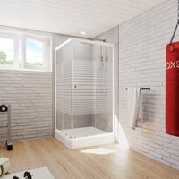 Duschkabine Sunny variabler Eckeinstieg mit Schiebetüren, 3 mm Sicherheitsglas esg Dekor Querstreifen, Größe: variabel von 75 - 90 cm, Profilfarbe: von SCHULTE