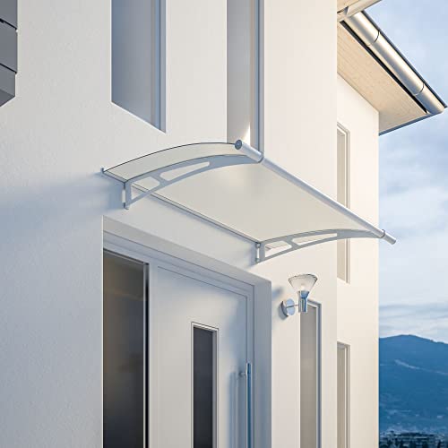 Vordach Haustür Überdachung 150x95 cm Acrylglas durchgehend und milchig Stahl weiß rostfrei Pultvordach LT-Line Schulte von Schulte