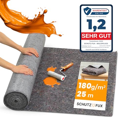 SCHUTZ-FUX Malervlies Rolle 180g/m2 - Ultimativer Bodenschutz mit Anti-Rutsch - Strapazierfähig & Zuschneidbar - Malerfliesrolle, Ideal für Renovierung & Bau (25m) von SCHUTZ-FUX