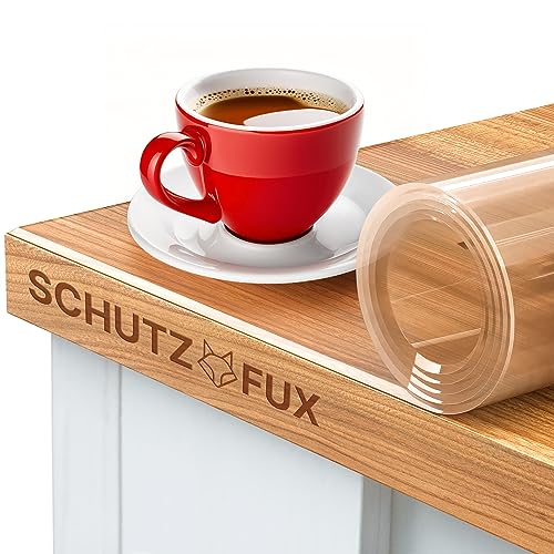 SCHUTZ-FUX Tischfolie 2mm transparent - Tischschutz mit schräger Kante, durchsichtige Tischdecke abwaschbar, Verschiedene Größen, nach Maß, Made in Germany (110x105) von SCHUTZ-FUX