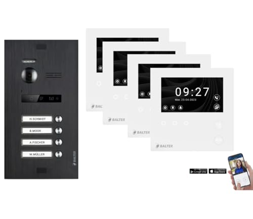 SCHUTZER Balter EVO HD Video-Türsprechanlage Set für 4-Familienhaus | 4,3" Touchscreen Monitor mit Wi-Fi + Full-HD Kamera von SCHUTZER