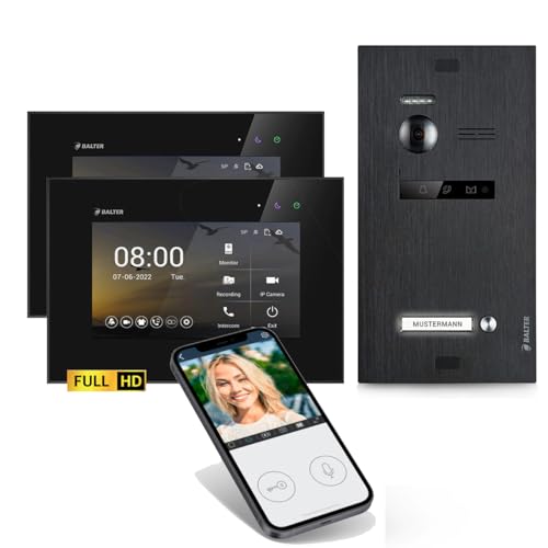 SCHUTZER Balter EVO-HD Video-Türsprechanlage für 1 Familienhaus, 7" Touchscreen Monitor 175° Weitwinkelkamera, Nachtsicht, 2-Draht-Technologie (Schwarz/Schwarz mit Wi-Fi, 2 Monitor) von SCHUTZER