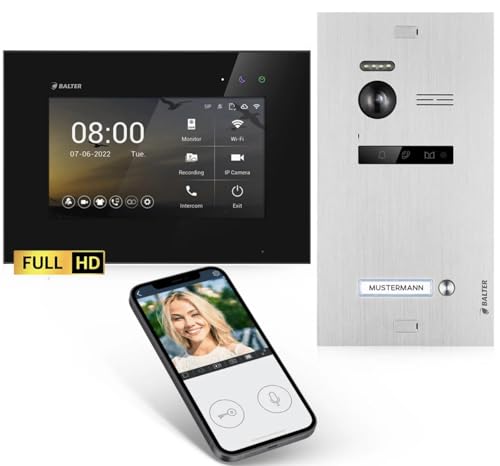 SCHUTZER Balter EVO HD Video Türklingel mit Kamera, 2 Draht Türsprechanlage 1 Familienhaus, 7 Zoll Monitor mit Wi-Fi, Full HD, Nachtsicht, Video Gegensprechanlage mit Türöffner, Kamera für Haustür von SCHUTZER
