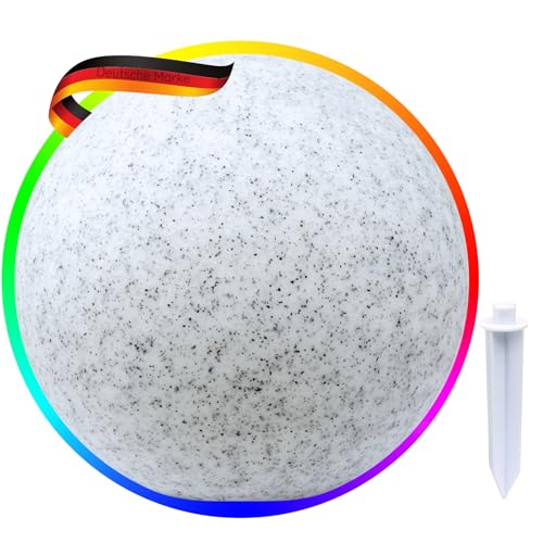 SCHWAIGER 660135 Solar Leuchtkugel Outdoor Kugelleuchte Außenlicht RGB LED Lichtsensor Farbwechsel Steinoptik 20cm Durchmesser IP44 spritzwassergeschützt von SCHWAIGER