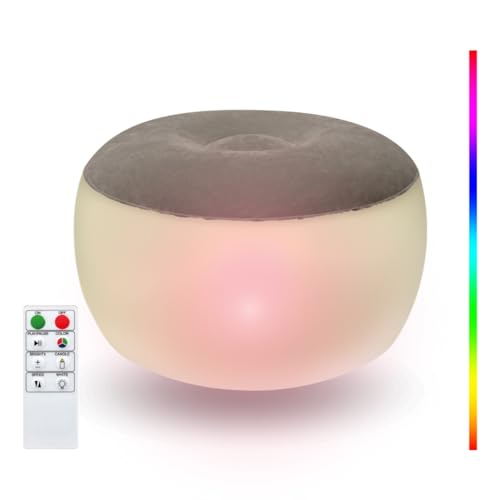 SCHWAIGER 660180 Sitzhocker LED Outdoor Sitzkissen Pouf Loungemöbel Gartenhocker Bodenkissen Fußhocker für Außen RGB beleuchtet aufblasbar 55cm Durchmesser von SCHWAIGER