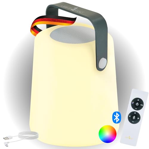 SCHWAIGER Bluetooth Lautsprecher mit Licht Tischlampe Garten Lampe Outdoor Aussenbereich Speaker tragbar 10W mit 2000 mAh Akku Fernbedienung Ladekabel IP44 RGB LED von SCHWAIGER