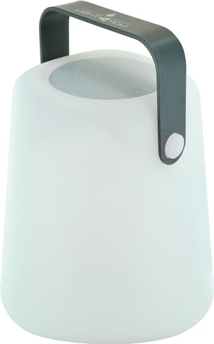 SCHWAIGER 661767 Tragbare Tischleuchte Bluetooth Lautsprecher Akku RGB LED Nachttischlampe Außenlicht Outdoor Gartenlampe Musiklautsprecher Henkel 10W spritzwassergeschützt von SCHWAIGER