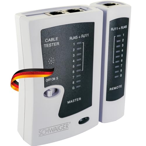 SCHWAIGER NWM1 531 Netzwerkkabel-Tester Kabeltester RJ45 RJ11 Patchkabel LAN-Kabel Tester ISDN-Test Netzwerktester Ethernet-Tester PIN-Belegungstest SCHWAIGER NWM1 531 Netzwerkkabel-Tester Kabeltester RJ45 RJ11 Patchkabel LAN-Kabel Tester ISDN-Test Netzwerktester Ethernet-Tester PIN-Belegungstest von SCHWAIGER