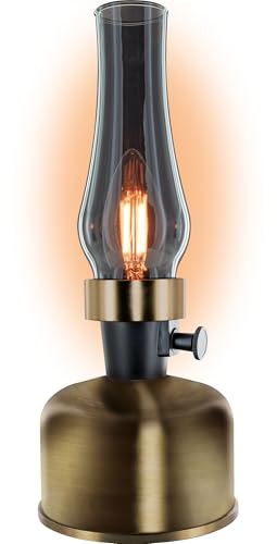 SCHWAIGER Tischleuchte Outdoor Petroleum Lampe LED kabellos 4000 mAh Akku Vintage Retro IP44 warmweiß Außen Garten Balkon Terrasse 8h Leuchtdauer von SCHWAIGER
