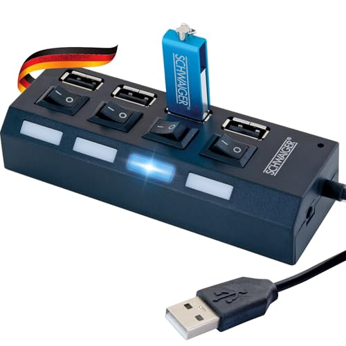 SCHWAIGER UH4 013 USB Hub USB-Verteiler Leiste 4-Fach USB 2.0A HighSpeed 480 Mbit/s Steckerleiste LED Anzeige einzeln schaltbar SCHWAIGER UH4 013 USB Hub USB-Verteiler Leiste 4-Fach USB 2.0A HighSpeed 480 Mbit/s Steckerleiste LED Anzeige einzeln schaltbar von SCHWAIGER