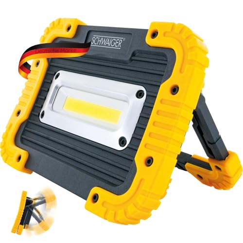 SCHWAIGER WLED90 513 Baustellenstrahler Werkstatt-Licht Arbeitsleuchte Baustrahler COB LED 20W 1000Lm IP44 robust Stoss-Schutz Aufsteller 120°-Abstrahlwinkel Akku von SCHWAIGER