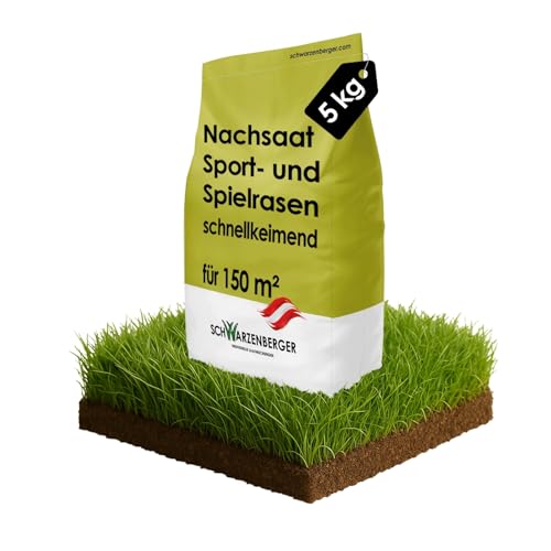 Samen Schwarzenberger I Nachsaat Rasensamen | 5 kg für 150 m² I schnellkeimend & pflegeleicht I für dichten, gleichmäßigen Rasen I Sport- & Spielrasen I verdrängt Moos & Unkraut von SCHWARZENBERGER INDIVIDUELLE SAATMISCHUNGEN