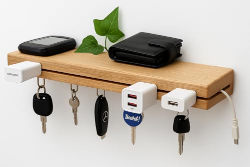 Schlüsselbrett magnetisch aus Echtholz mit Gravur Geschenkidee mit Ablage für Netzteile und Kabel Wandmontage Schlüsselboard XXL von SCHWEGLER.online von SCHWEGLER.online