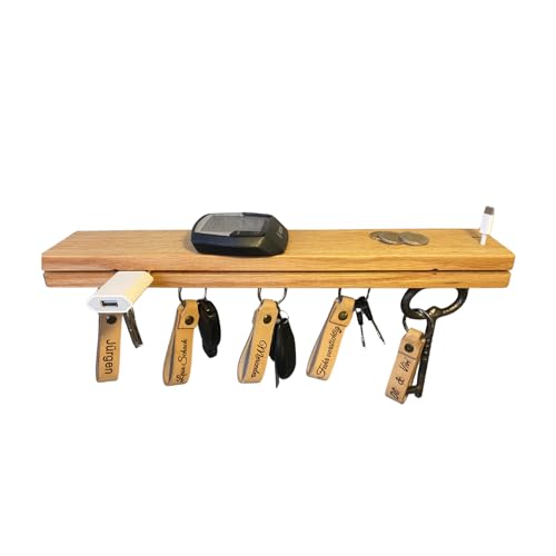 Schlüsselbrett magnetisch aus Eiche mit Gravur Geschenkidee mit Ablage für Netzteile & Kabel, solide Wandmontage Schlüsselboard XXL von SCHWEGLER.online von SCHWEGLER.online