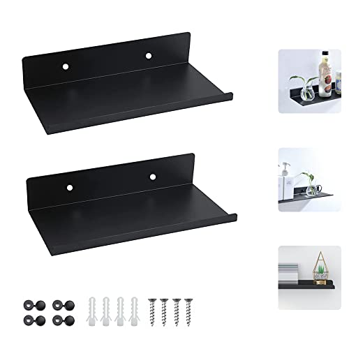 SCHYIDA Wandregal Schwarz Metall, 2 Stück Metallregal Wandregale Wandboard Schweberegal Bücherregal Wand Küchenregal Schwebendes Hängeregal Floating Shelves für Büro, Zuhause, 20 * 12 * 4CM von SCHYIDA