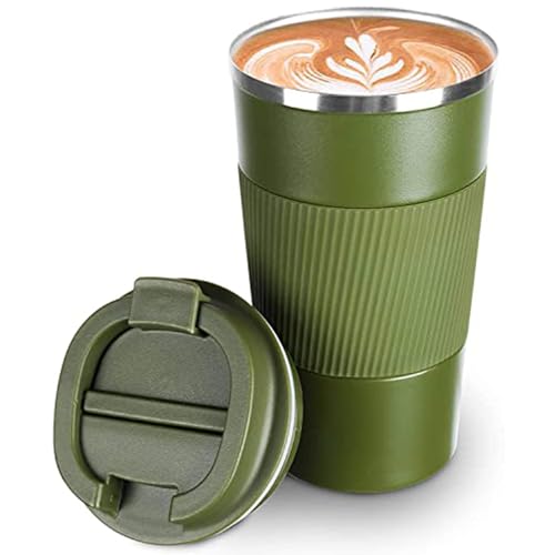 SCJHMY Thermobecher- Isolierbecher, Edelstahl Travel Mug, Vakuum auslaufsicher Reisebecher mit Deckel, Autobecher, doppelwandig isoliert für Wasser und Tee, Kaffee-to-go Becher Grün 510ml von SCJHMY