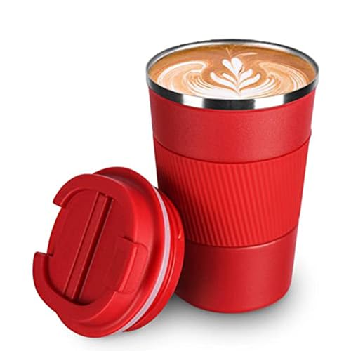 SCJHMY Thermobecher- Isolierbecher, Edelstahl Travel Mug, Vakuum auslaufsicher Reisebecher mit Deckel, Autobecher, doppelwandig isoliert für Wasser und Tee, Kaffee-to-go Becher Rot 380ml von SCJHMY