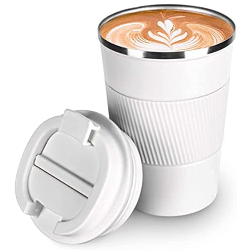 SCJHMY Thermobecher- Isolierbecher, Edelstahl Travel Mug, Vakuum auslaufsicher Reisebecher mit Deckel, Autobecher, doppelwandig isoliert für Wasser und Tee, Kaffee-to-go Becher Weiß 380ml von SCJHMY