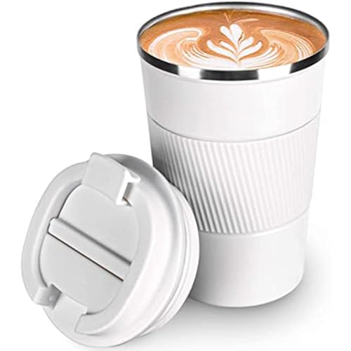 SCJHMY Thermobecher- Isolierbecher, Edelstahl Travel Mug, Vakuum auslaufsicher Reisebecher mit Deckel, Autobecher, doppelwandig isoliert für Wasser und Tee, Kaffee-to-go Becher Weiß 510ml von SCJHMY
