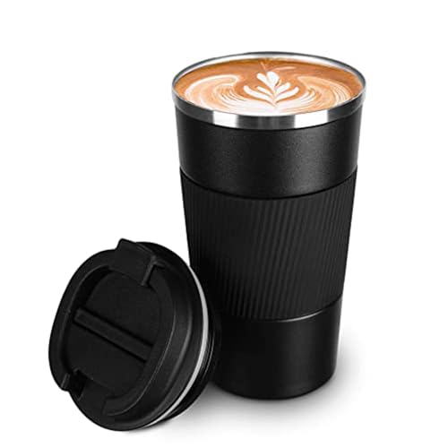 SCJHMY Thermobecher- Isolierbecher, Edelstahl Travel Mug, Vakuum auslaufsicher Reisebecher mit Deckel, Autobecher, doppelwandig isoliert für Wasser und Tee, Kaffee-to-go Becher schwarz 510ml von SCJHMY