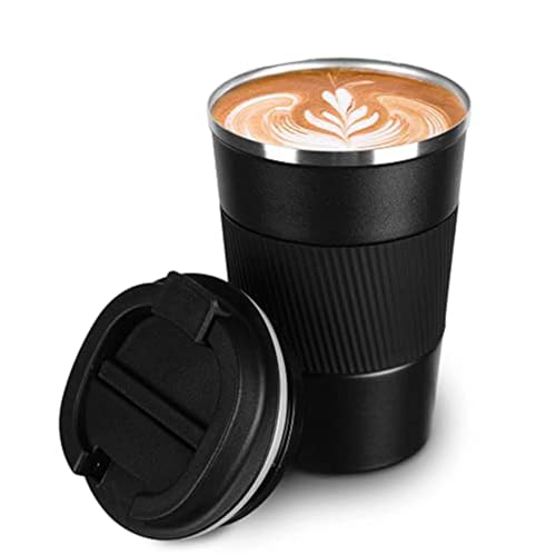 SCJHMY Thermobecher- Isolierbecher, Edelstahl Travel Mug, Vakuum auslaufsicher Reisebecher mit Deckel, Autobecher, doppelwandig isoliert für Wasser und Tee, Kaffee-to-go Becher schwarz 380ml von SCJHMY