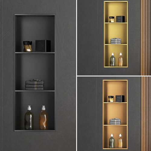 SCLHouiX Edelstahl Badezimmer Duschnische, Metallpartition eingebrauchtes Duschregal, wasserdichte Anti-Kratzer-Wandschrank für Wohnzimmer Duschbaum Küche, Gold-A-35x100 cm von SCLHouiX