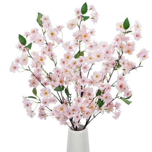 SCLLNDA 3PCS Künstliche Blumen Kirschblüten Kunstblumen 90cm Seidenblumen Kirschblütenzweig Plastikblumen Sakura für Party Büro Hochzeit Balkon Garten Vase Dekoration Rosa von SCLLNDA