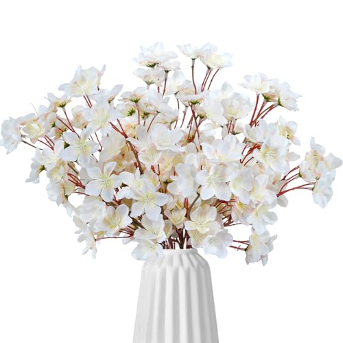 SCLLNDA 6PCS Künstliche Blumen Pfirsichblüte Zweige Seidenblumen Deko Frühling Kunstblumen für Balkon Garten Büro Bodenvase Terrarium Vase Hochzeit Dekoration von SCLLNDA