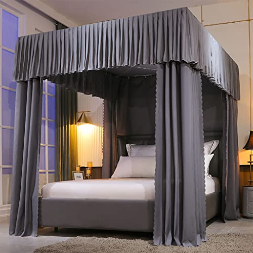 SCMTY Prinzessinnen-Betthimmel mit 4 Ecken, einfarbig, für Mädchen, Bett für Doppelbett/Queen/King-Size-Bett, Erwachsenenzimmer, Kinderzimmer, Vorhangnetz, Dekoration (Grau, 1, Doppelbett) von SCMTY