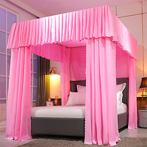 SCMTY Prinzessinnen-Betthimmel mit 4 Eckpfosten, einfarbig, für Mädchen, Bett für Doppelbett/Queen/King-Size-Bett, Erwachsenenzimmer, Kinderzimmer, Vorhangnetz, Dekoration (Rosa-1, Kingsize) von SCMTY