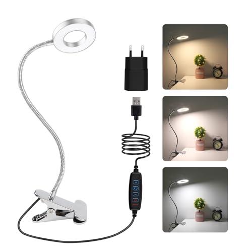 8W USB LED Klemmleuchte Bett mit Stecker und Kabel, 3 Farbtemperatur 10 Dimmstufen, Flexibel Schwanenhals Bettlampe Klemmleuchte, Klemmlampe für Leselampe, Bettlampe, Schminklampe, Silber von SCNNC