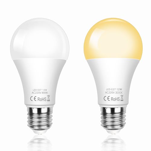 SCNNC LED Lampe mit Tageslichtsensor E27 12W, 1200LM Warmweiß 3000K, Ersetzt 100-120Watt, Automatisch Ein/Aus LED Glühbirne E27 mit Dämmerungssensor für Korridor Garten Patio Veranda Treppen, 2 Stück von SCNNC