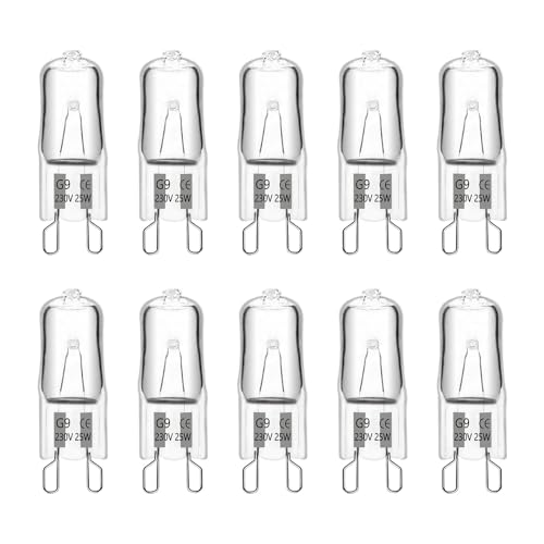 G9 Halogen Leuchtmittel 25W 230V, Halogen Backofenlampe G9 Dimmbar 330lm Warmweiß 2700K, G9 Halogen Ofen für Backofen, Mikrowelle, Herd, Wachslampe, 10 Stück von SCNNC