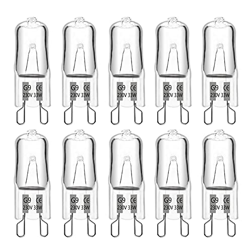 Halogen Leuchtmittel G9 33W 230V, 2700K Warmweiß 460lm Dimmbar, G9 Klar Halogen Steckbirnen für Wandlampe, Leuchter, Stehlampe, 10 Stück von SCNNC