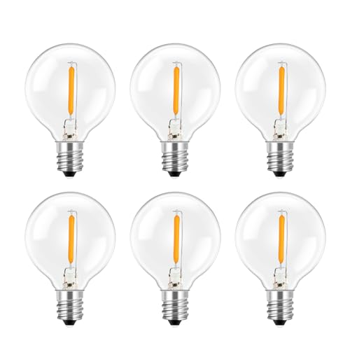 SCNNC E12 G40 LED Glühbirnen Außen 1W 220V 2700K, IP54 Wasserdicht LED Filament Globe G40 LED Ersatzbirnen Aussen, Klar Glas LED G40 E12 für Außenlichterketten Garten Straßen Camping Party, 6 Stück von SCNNC