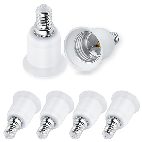 SCNNC E14 auf E27 Adapter Konverter, 120°C Hochtemperaturbeständiger Lampenfassung E14 zu E27 Lampensockel Adapter, E14 auf E27 Fassung für LED Halogen Energiespar Lampen Weiß, 6 Stück von SCNNC