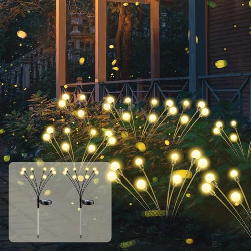 SCNNC Firefly Solar Glühwürmchen Gartenlichter 8 LED, 2 Modi Swinging Glühwürmchen solarleuchten IP65 Wasserdicht Solarlampen für Außen Garten Yard Patio Balkon Fußweg, 2 Stück von SCNNC