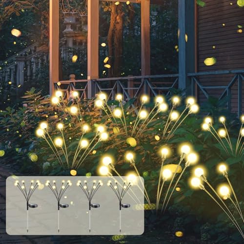 SCNNC Firefly Solar Glühwürmchen Gartenlichter 8 LED, 2 Modi Swinging Glühwürmchen solarleuchten IP65 Wasserdicht Solarlampen für Außen Garten Yard Patio Balkon Fußweg, 4 Stück von SCNNC