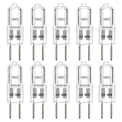 SCNNC GY6.35 Halogen Leuchtmittel 50W Dimmbar AC/DC 12V 650LM Warmweiß 2700K, Halogen Stiftsockellampe 12V G6.35 50W für Kronleuchter, Landschaftsbeleuchtung, 10 Stück von SCNNC