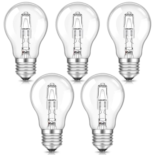 SCNNC Leuchtmittel E27 A55 Dimmbar, lampen E27 Classic Klar Halogen Birne AC220-240V, Warmweiß 2700K, E27 Globe lampen für Deckenleuchte, Wandlampe, 5 Stück von SCNNC