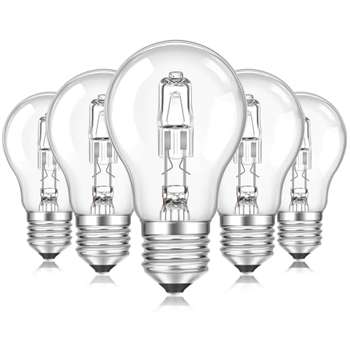 SCNNC Halogen Leuchtmittel E27 A55 Dimmbar 220V, Halogenlampe E27 Classic Klar Halogen Birne Warmweiß 2700K, E27 Globe Halogenlampe für Deckenleuchte, Wandlampe, Tischlampe, 5 Stück von SCNNC