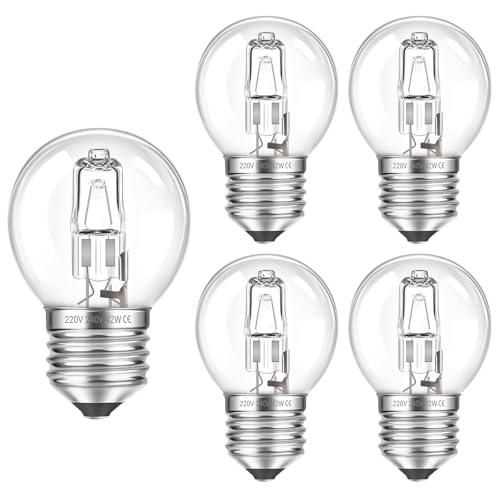 SCNNC Halogen Leuchtmittel E27 G45 Dimmbar 230V, E27 G45 Halogenlampe Warmweiß 2700K, Klar Halogen Leuchtmittel E27 Kugel für Deckenleuchte, Wandlampe, Stehlampe, 5 Stück von SCNNC